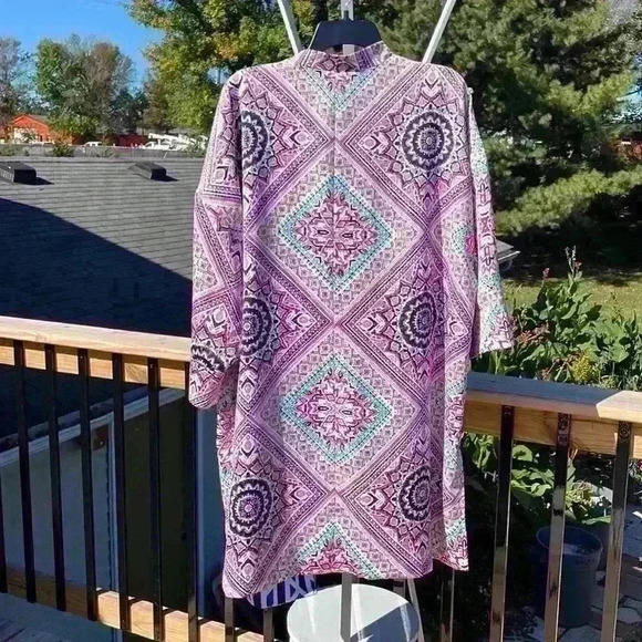 Chico’s open front wrap women’s size 4, bell sleeves, geometric pattern - Picture 3 of 10